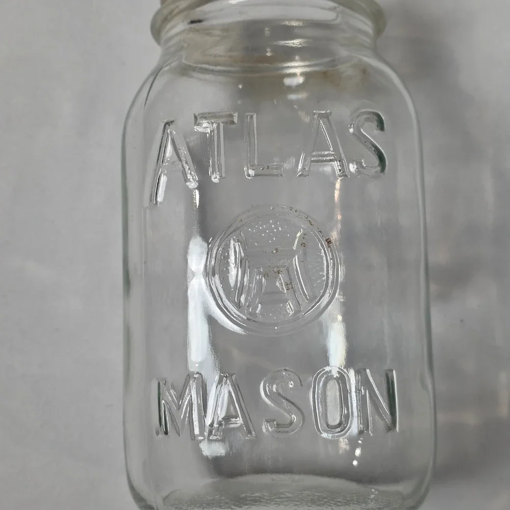 Atlas Hazel Mason Jar Vintage Embossed Glass H Over A Strong Shoulder 1 Qt Mason